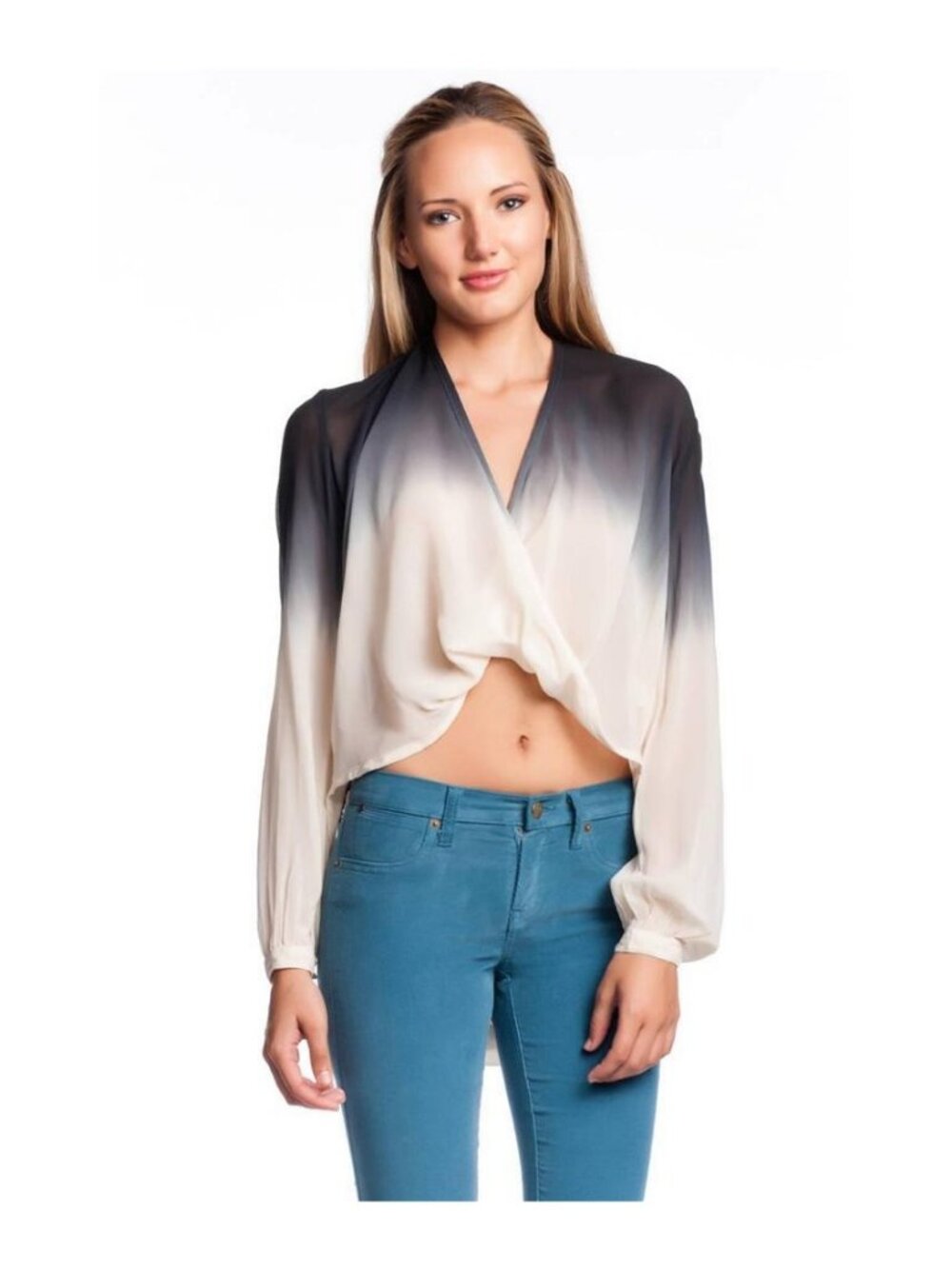 Young Fabulous & Broke Caliente Crossover Top Gray Ombre Long Sleeve NWT S